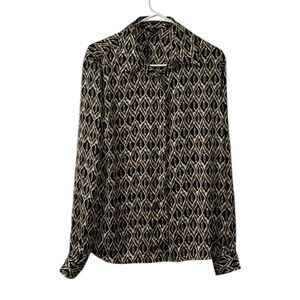 Milano Black & Brown Printed Long sleeve Button Down Shirt(Size Large)